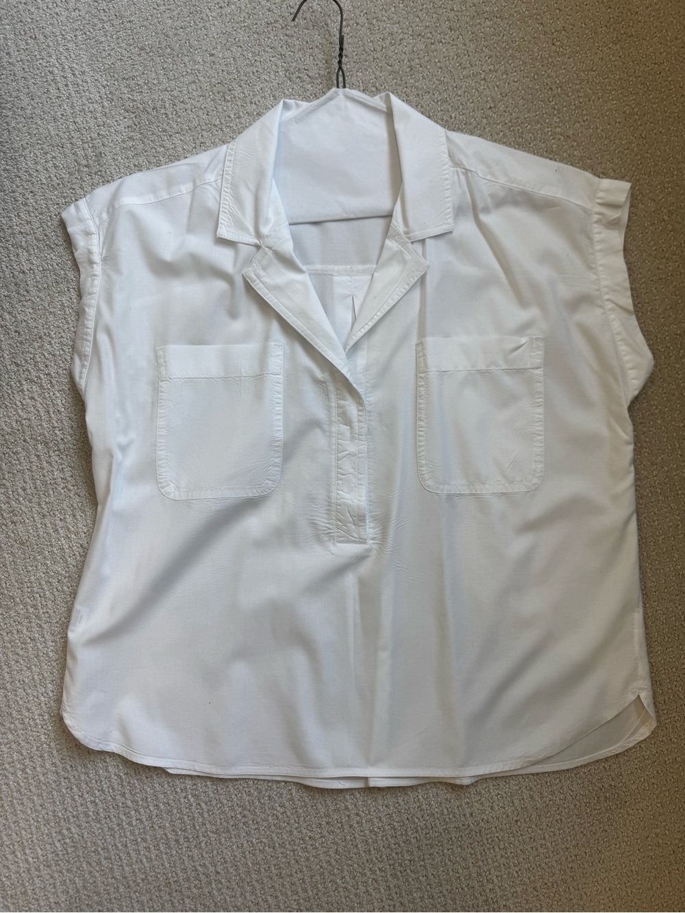 Loft - Relaxed White Split-Neck Pocket Blouse